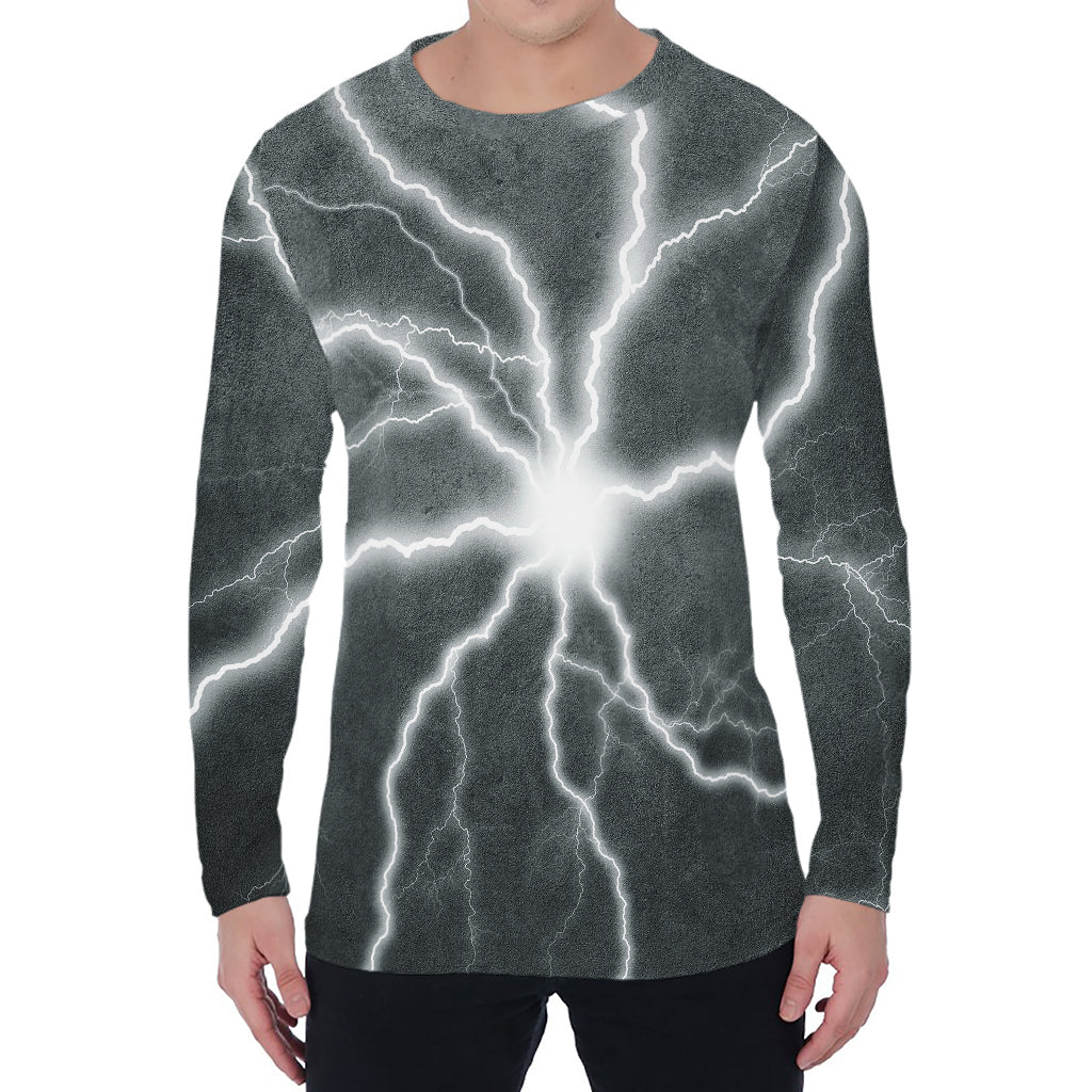 White Lightning Print Men's Long Sleeve T-Shirt