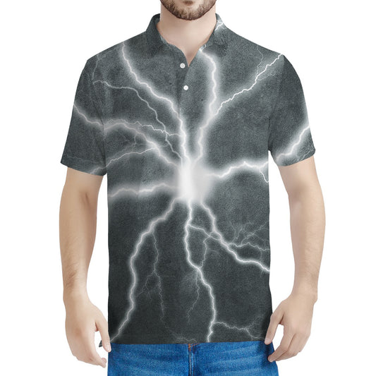 White Lightning Print Men's Polo Shirt