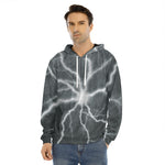 White Lightning Print Men's Velvet Pullover Hoodie