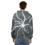 White Lightning Print Men's Velvet Pullover Hoodie