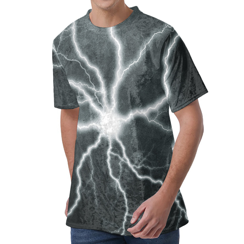 White Lightning Print Men's Velvet T-Shirt