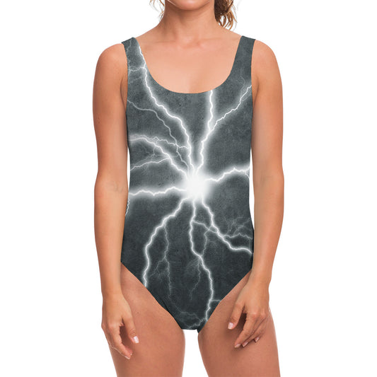 White Lightning Print One Piece Swimsuit