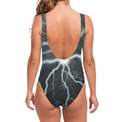 White Lightning Print One Piece Swimsuit