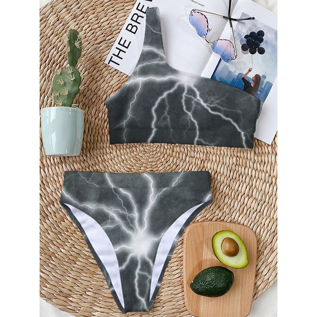 White Lightning Print One Shoulder Bikini Top