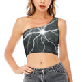 White Lightning Print One Shoulder Crop Top