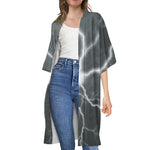 White Lightning Print Open Front Beach Cover Up