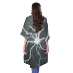 White Lightning Print Open Front Beach Cover Up