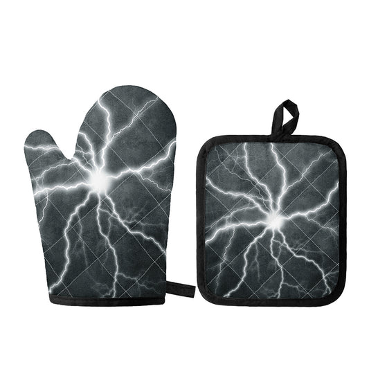White Lightning Print Oven Mitt And Pot Holder Set