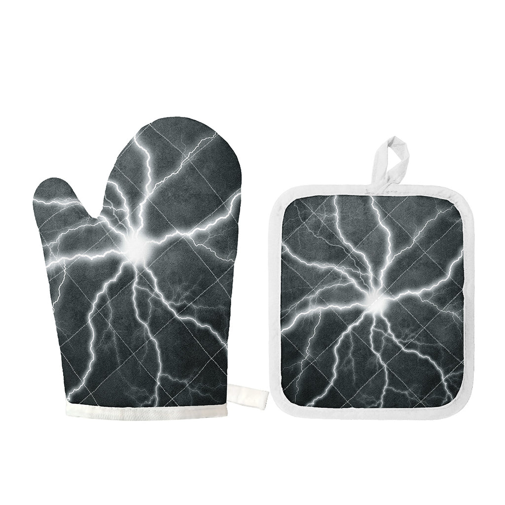 White Lightning Print Oven Mitt And Pot Holder Set