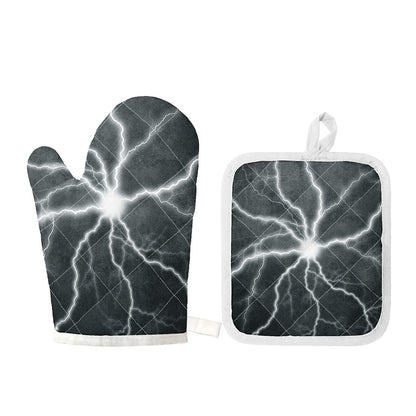 White Lightning Print Oven Mitt And Pot Holder Set