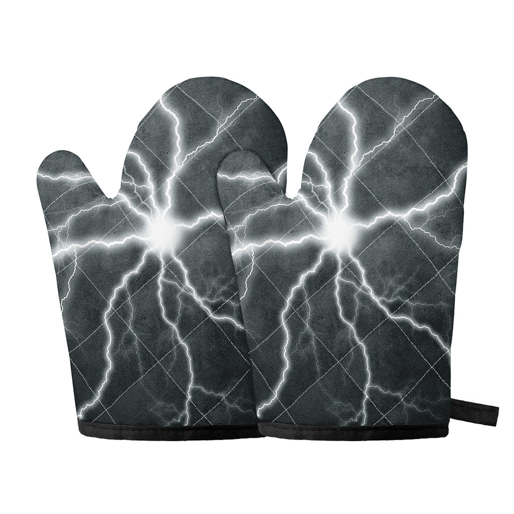 White Lightning Print Oven Mitts