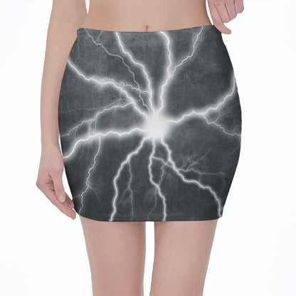 White Lightning Print Pencil Mini Skirt