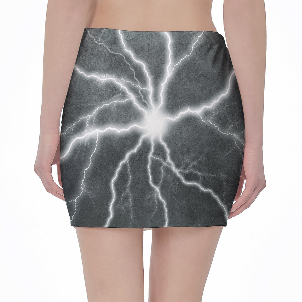 White Lightning Print Pencil Mini Skirt
