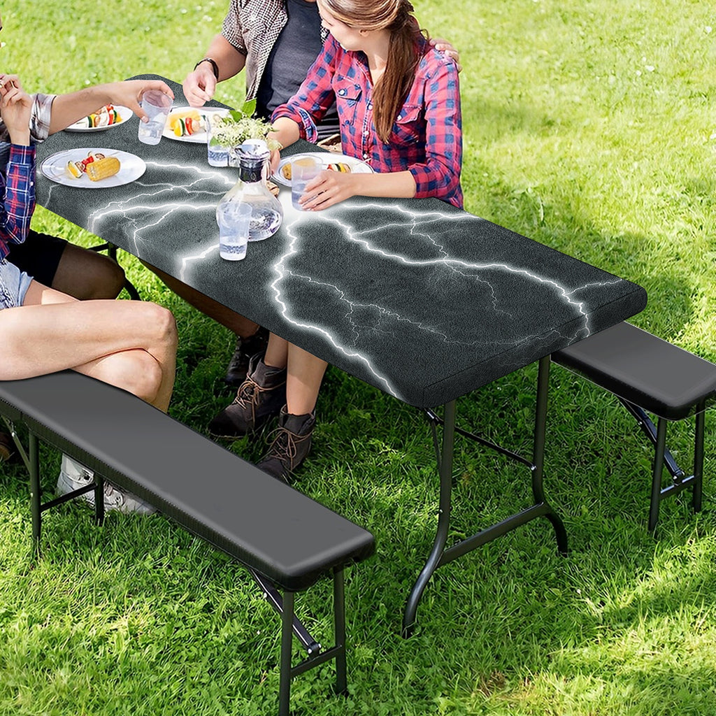 White Lightning Print Picnic Table Cover