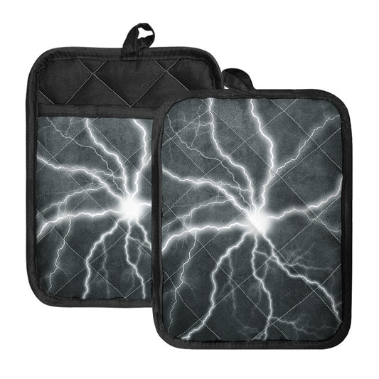 White Lightning Print Pot Holders With Pocket
