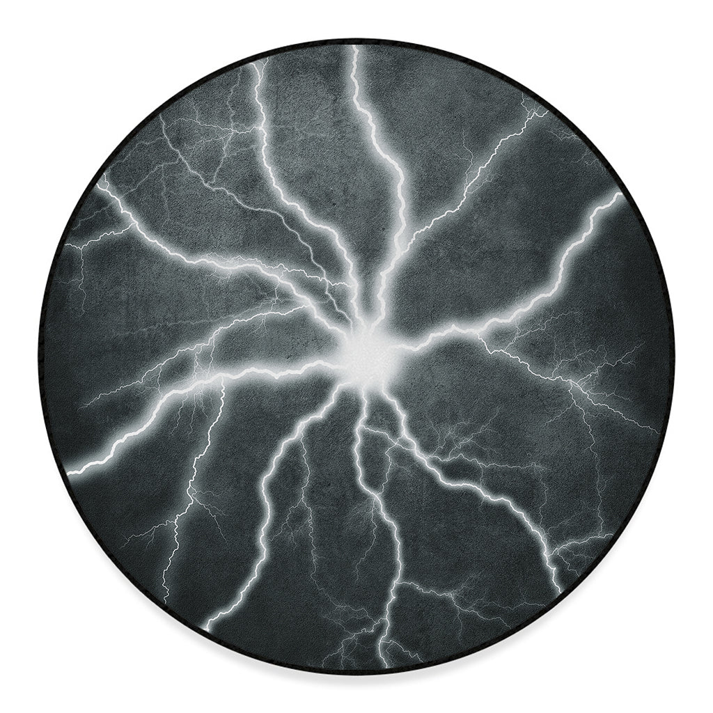 White Lightning Print Round Floor Mat