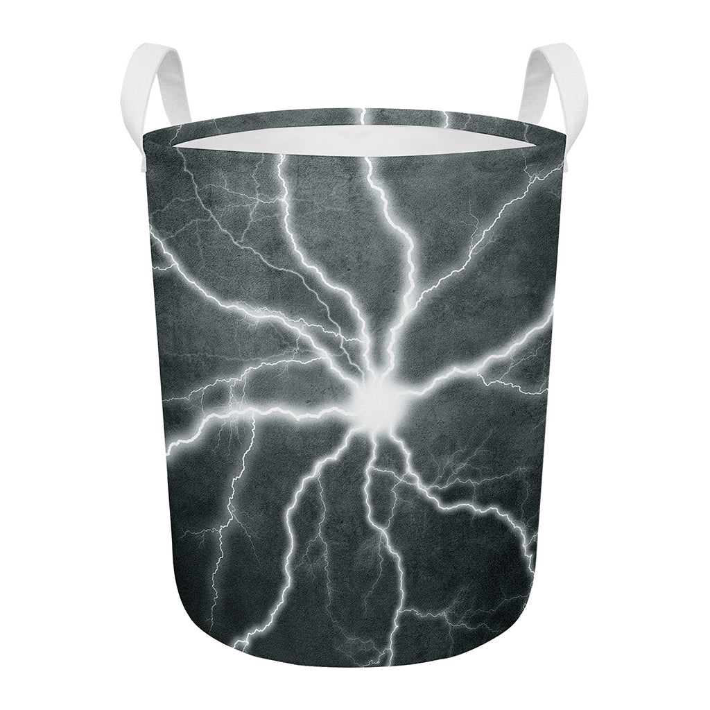 White Lightning Print Round Laundry Basket