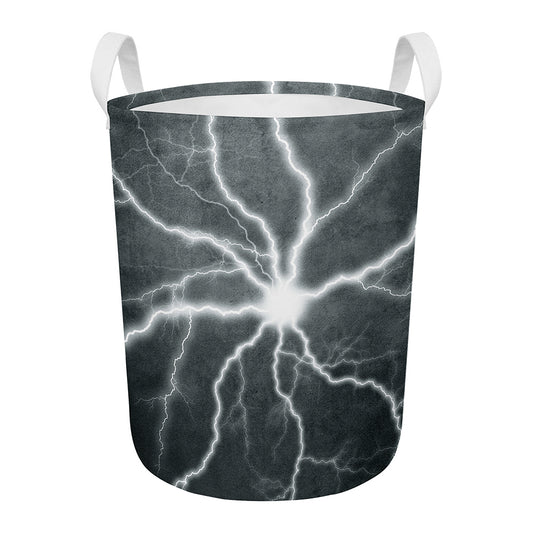 White Lightning Print Round Laundry Basket