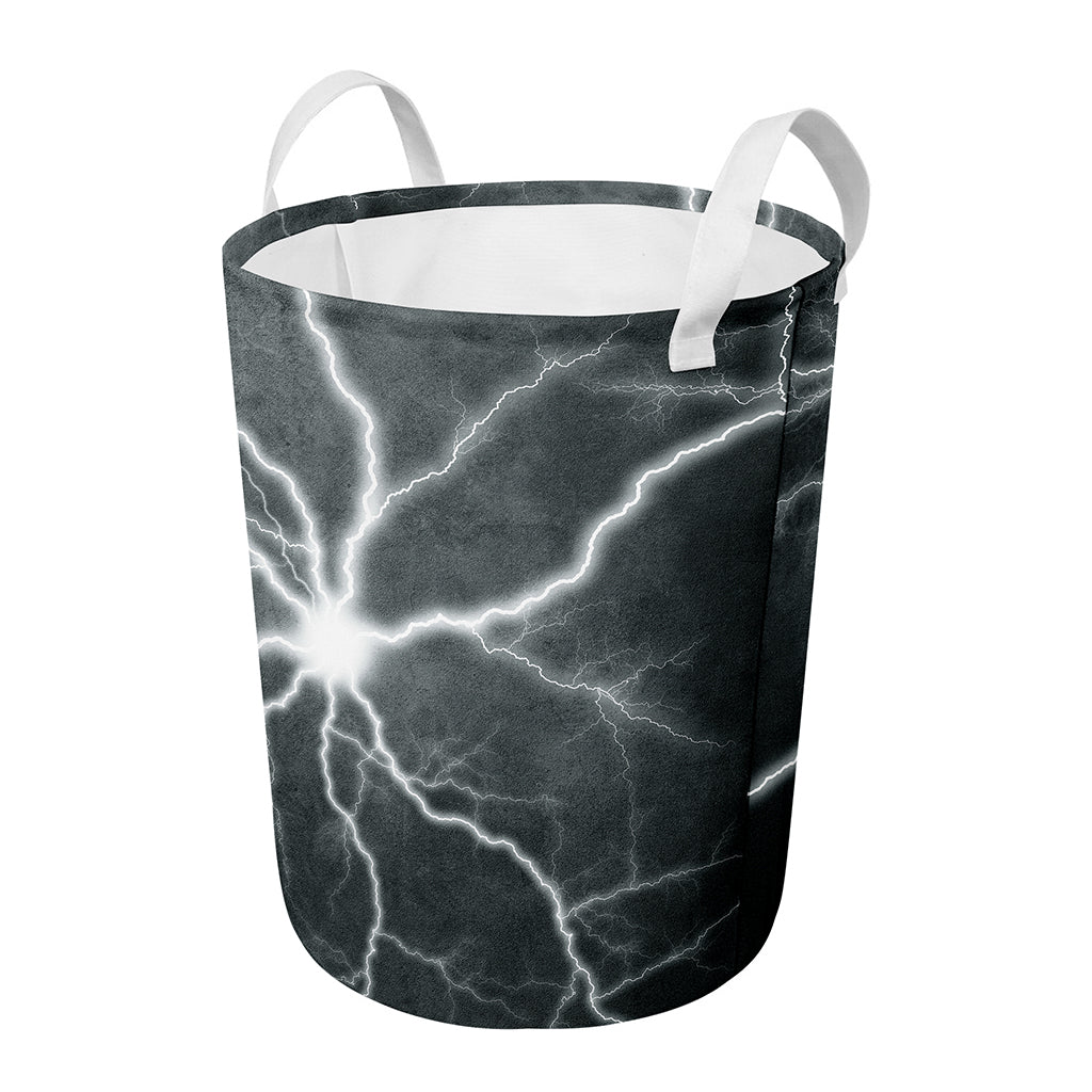 White Lightning Print Round Laundry Basket
