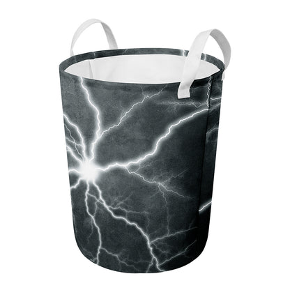 White Lightning Print Round Laundry Basket