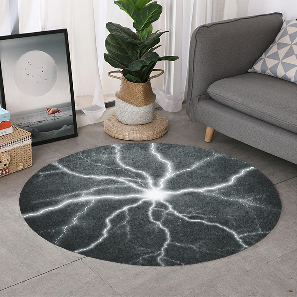 White Lightning Print Round Rug