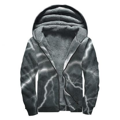 White Lightning Print Sherpa Lined Zip Up Hoodie