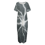White Lightning Print Short Sleeve Long Nightdress