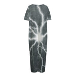 White Lightning Print Short Sleeve Long Nightdress