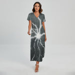 White Lightning Print Short Sleeve Maxi Dress
