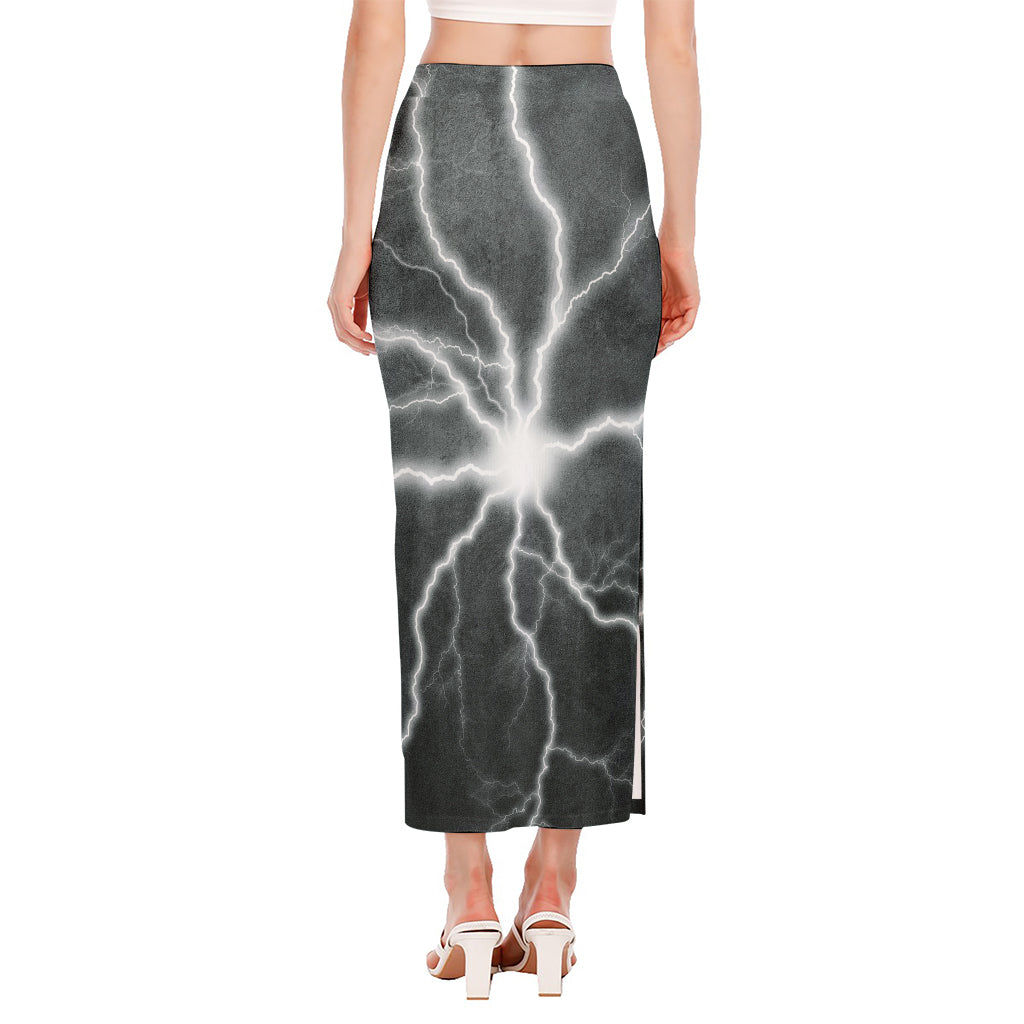 White Lightning Print Side Slit Maxi Skirt