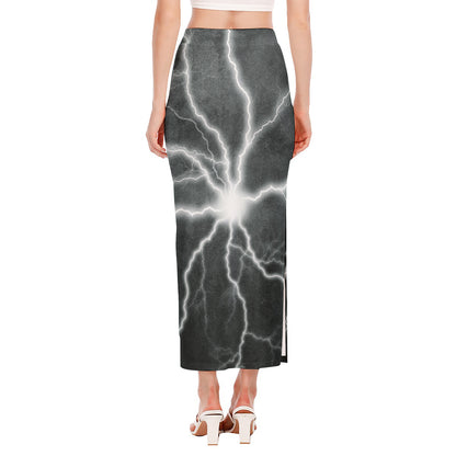 White Lightning Print Side Slit Maxi Skirt