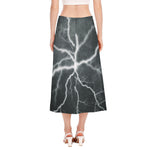 White Lightning Print Side Slit Midi Skirt