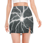 White Lightning Print Side Slit Mini Skirt