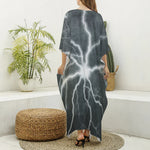 White Lightning Print Silk V-Neck Kaftan Dress