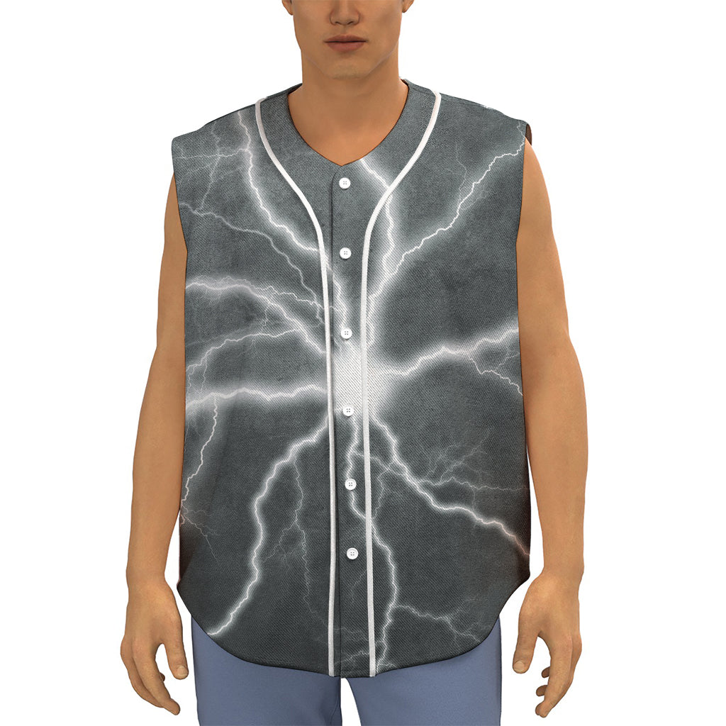 White Lightning Print Sleeveless Baseball Jersey