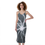 White Lightning Print Slim Fit Midi Cami Dress