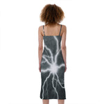 White Lightning Print Slim Fit Midi Cami Dress