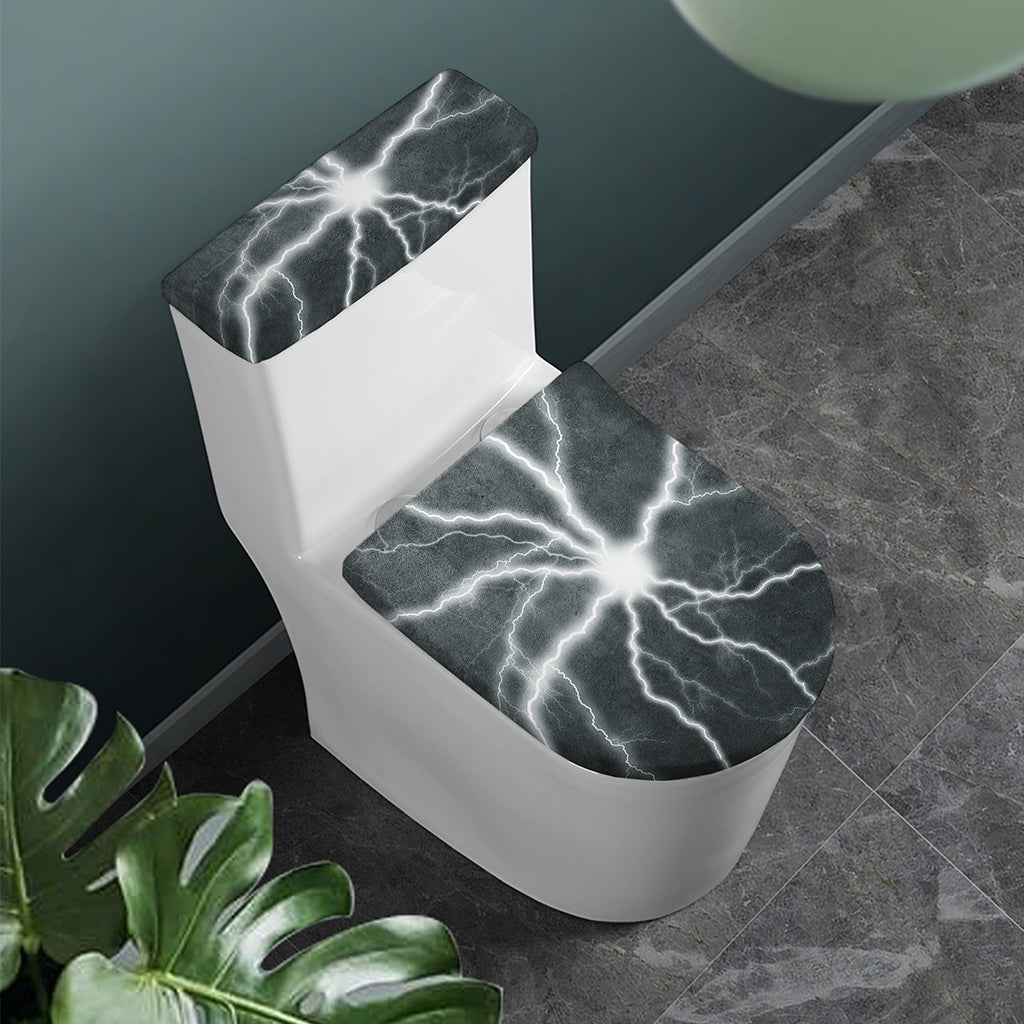 White Lightning Print Toilet Lid And Tank Cover Set