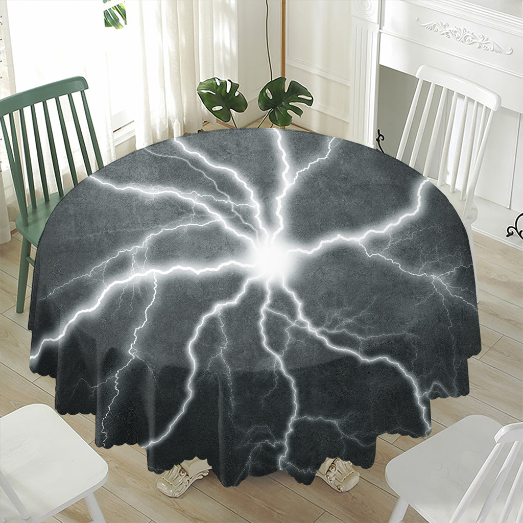 White Lightning Print Waterproof Round Tablecloth
