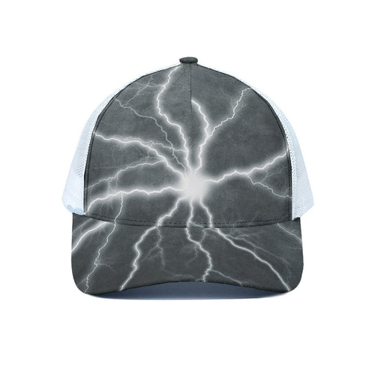 White Lightning Print White Mesh Trucker Cap