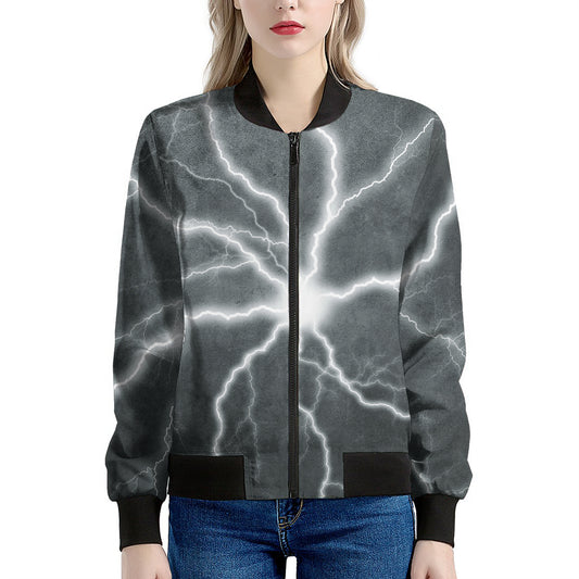 White Lightning Print Women's Bomber Jacket