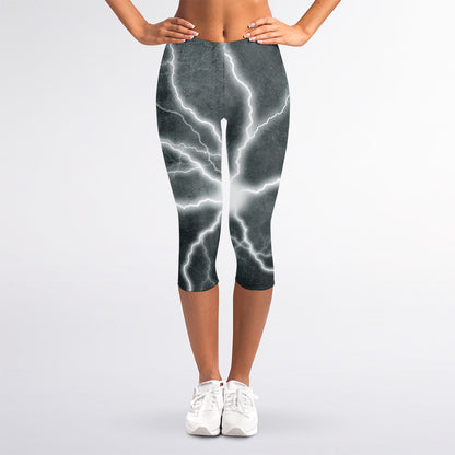 White Lightning Print Women's Capri Leggings