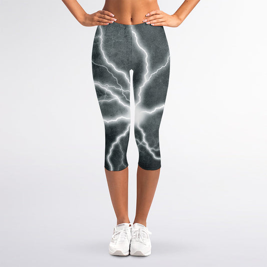 White Lightning Print Women's Capri Leggings
