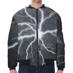 White Lightning Print Zip Sleeve Bomber Jacket