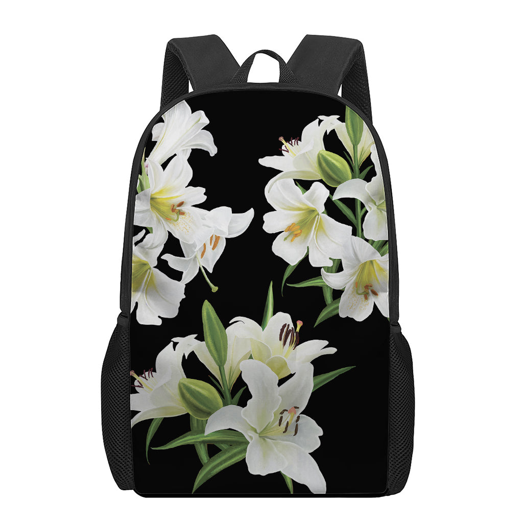 White Lily Print 17 Inch Backpack