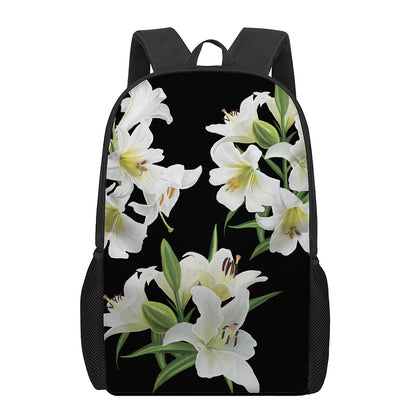 White Lily Print 17 Inch Backpack