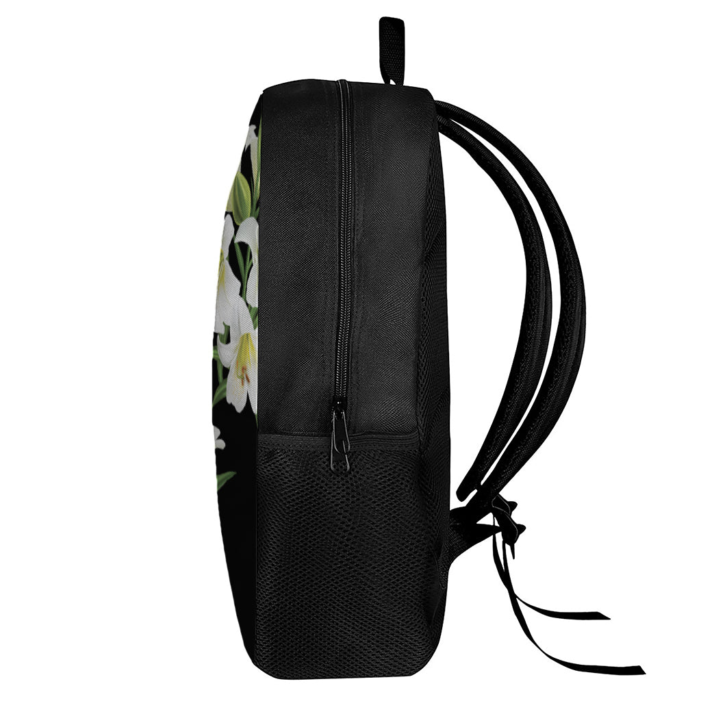 White Lily Print 17 Inch Backpack