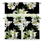 White Lily Print 3 Piece Kitchen Curtains