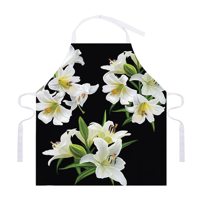 White Lily Print Adjustable Apron