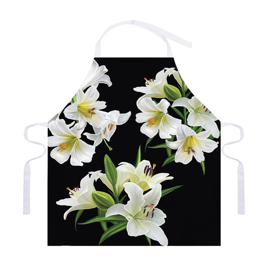 White Lily Print Adjustable Apron